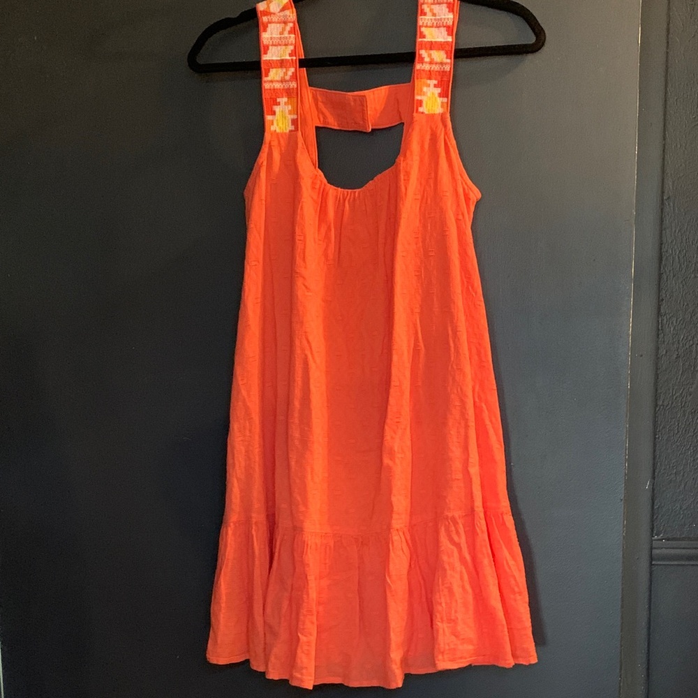 Anthropologie Coral Textured Tunic Swing Dress with Embroidered Straps size XS - Picture 5 of 13